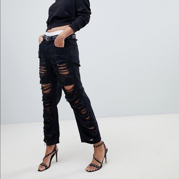 Diesel Black Ripped Boyfriend Jeans - Picture 5 of 7